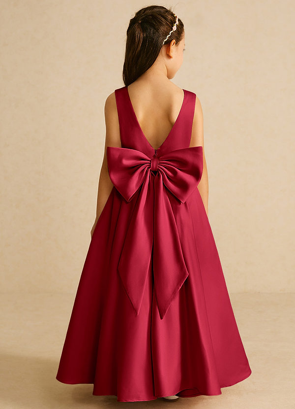 Azazie Pipsy Flower Girl Dresses Vestir Escarlate de Cetim fosco de Linha A com Arco image1