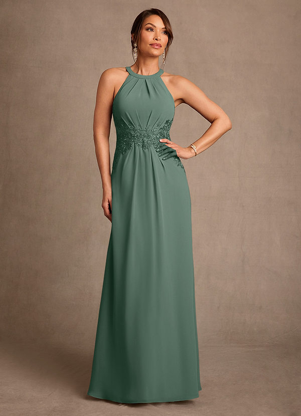 Azazie Georgie 신부의 어머니 드레스 A라인 레이스 쉬폰 플로어 길이 드레스 image1