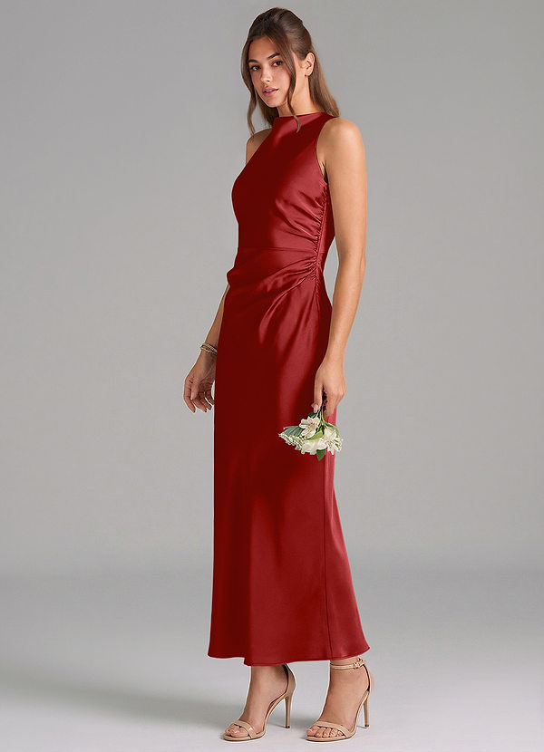 Azazie Evadne Vestidos Dama de Honor Vestido de Granada de Satén Elástico de Corte Recto con Plisado image1
