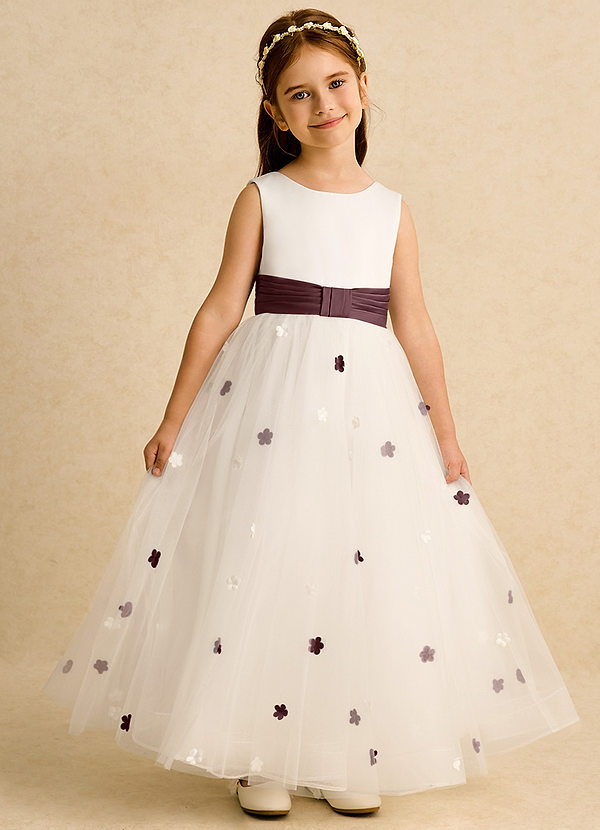 Azazie Cricket Vestidos de Niña de Flores Vestido de Marfil Sangria de Satin Mate de Corte Princesa con Plisado image1