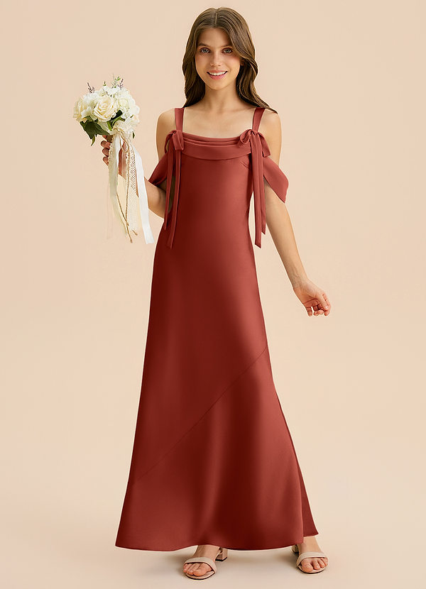 Azazie Bellalina Junior Syrena Pofałdowany Satyna elastyczna Długość podłogi Młodsza druhna Sukienka image1