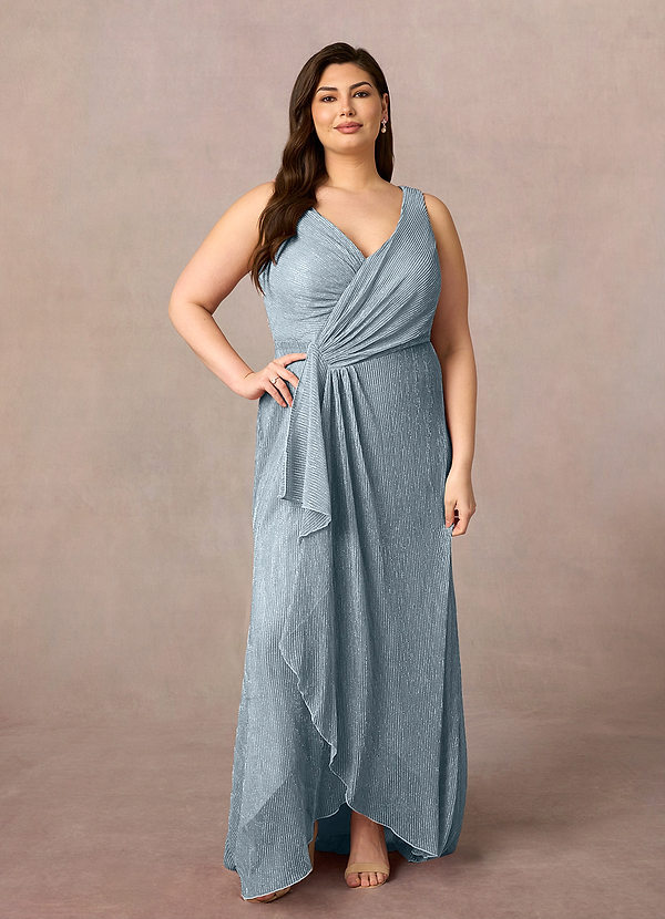 Azazie Tuscon Mother of the Brides Dresses Dusty Blue A-Line Ruched Metallic Mesh Dress image1
