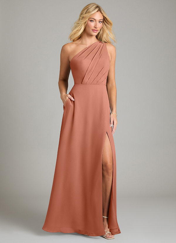 Azazie Phaedra Bridesmaid Dresses MAI TAI A-Line One Shoulder Chiffon Dress image1