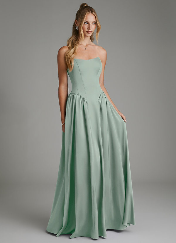 Azazie Arden Bridesmaid Dresses Agave A-Line Corset Stretch Satin Dress image1