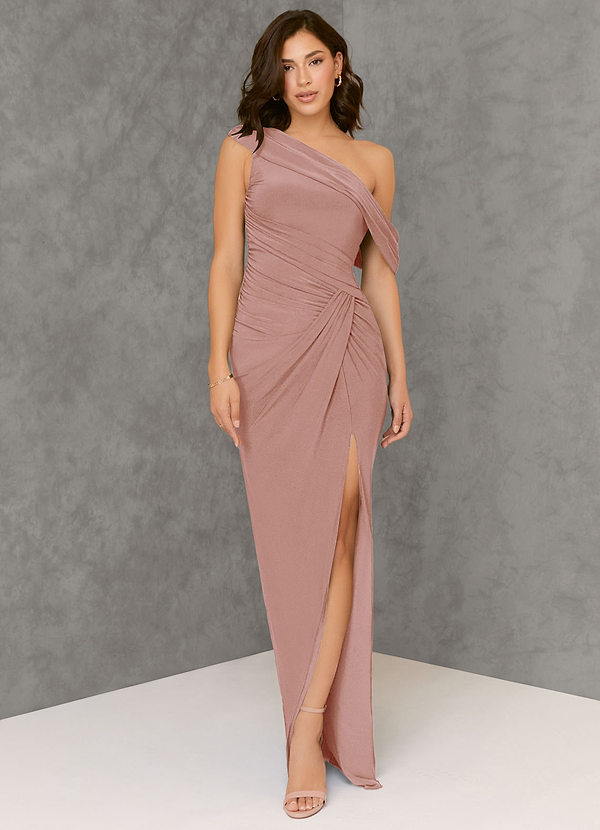 Azazie Rorie Bridesmaid Dresses Sheath One Shoulder Luxe Knit Floor-Length Dress image1