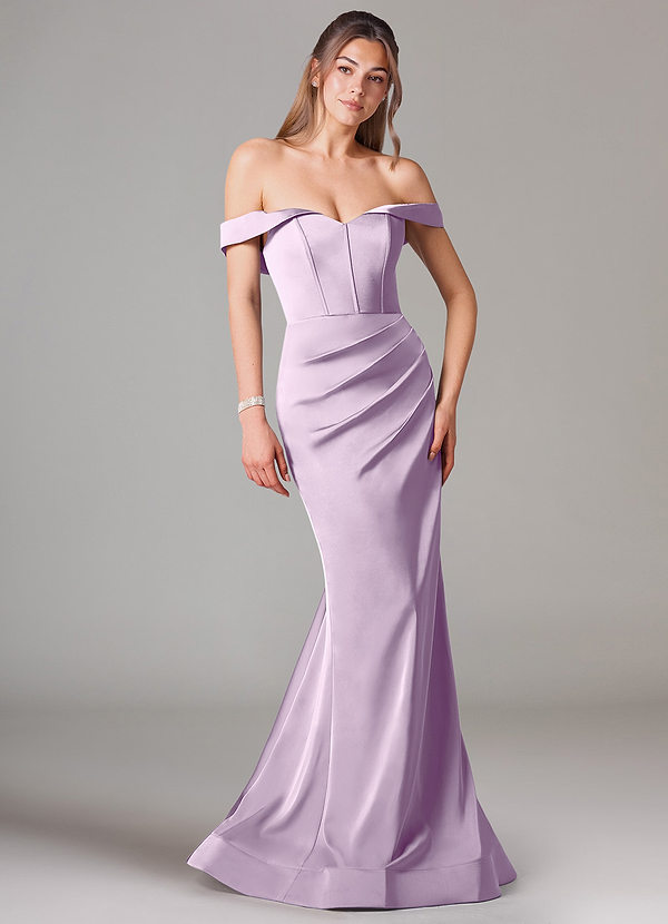 Azazie Everly Vestido Invitada Boda Vestido de Lila Esmerilada de Satén Elástico de Corte Sirena Convertible con Vestidos sin tirantes image1