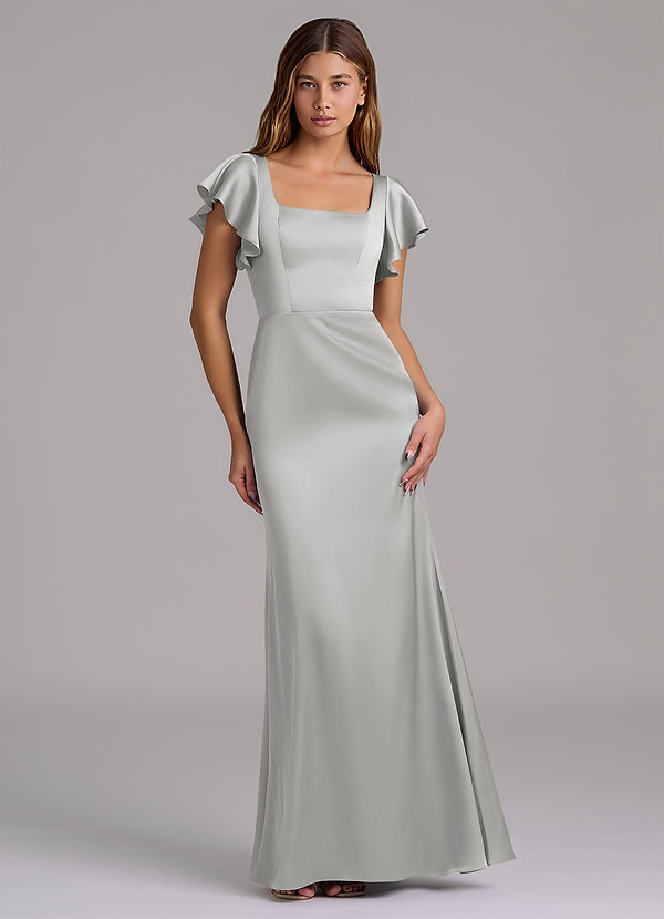 Azazie Elkie 신부 들러리 드레스 인어 스퀘어 네크라인 스트레치 새틴 바닥 길이 드레스 image1