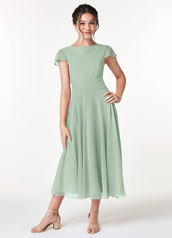 Azazie Payton A-Linie Schleifen Chiffon Kleider Agave image1