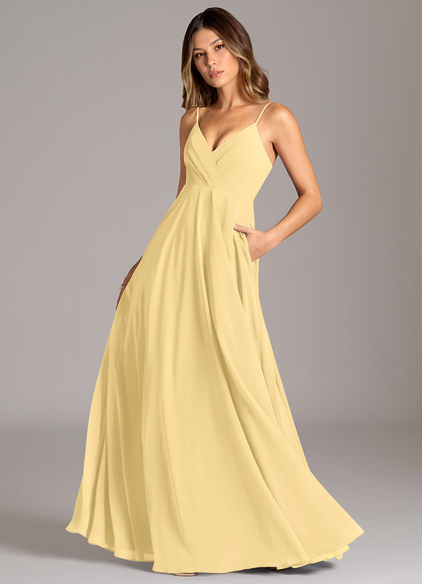 Azazie Amani Brautjungfernkleider A-Linie Plissee Chiffon Kleid Butter image1