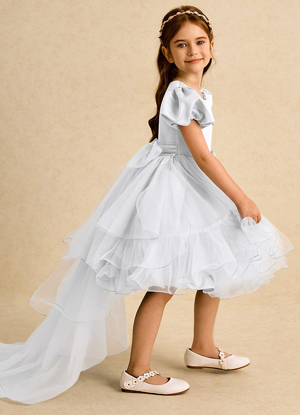 Azazie Cocoa Blumenkinder Kleider Ballkleid Plissee Tüll Kleid Weiß image1