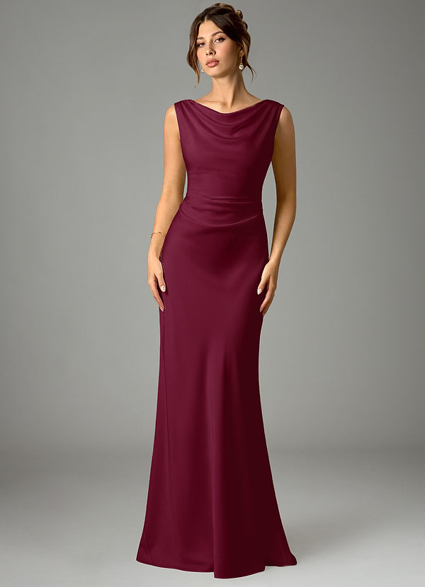 Azazie Kieryn Bridesmaid Dresses Mulberry Mermaid Pleated Stretch Satin Dress image1