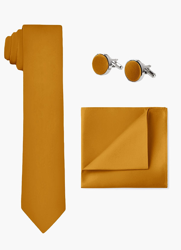 front Matching Stretch Satin Wide Tie & Pocket Square & Cuff Links Set
