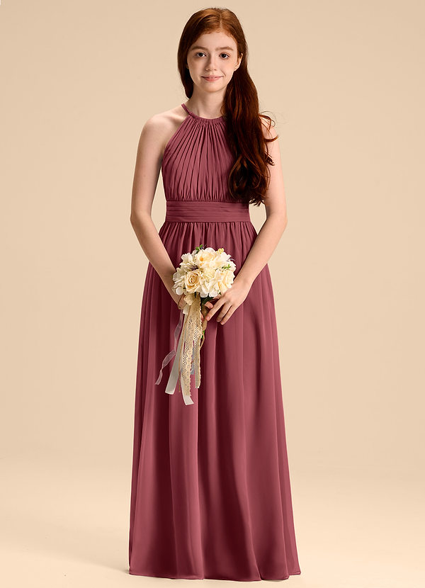 Azazie Malone Junior Vestido de Merlot de Gasa de Corte en A con Plisado image1