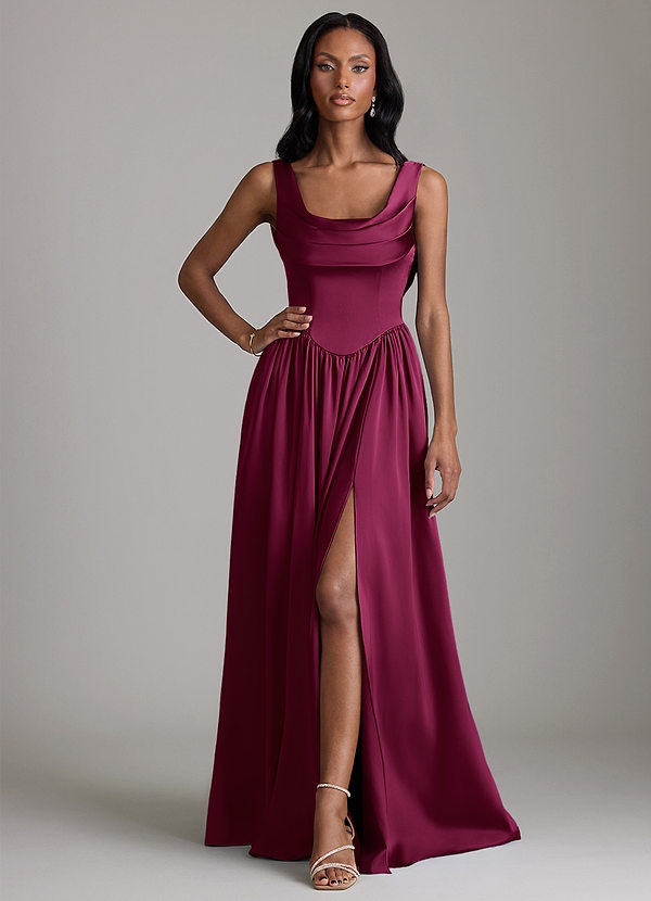 Azazie Novi Brautjungfernkleider A-Linie mit Taschen Stretch-Satin Kleid Rote Pflaume image1