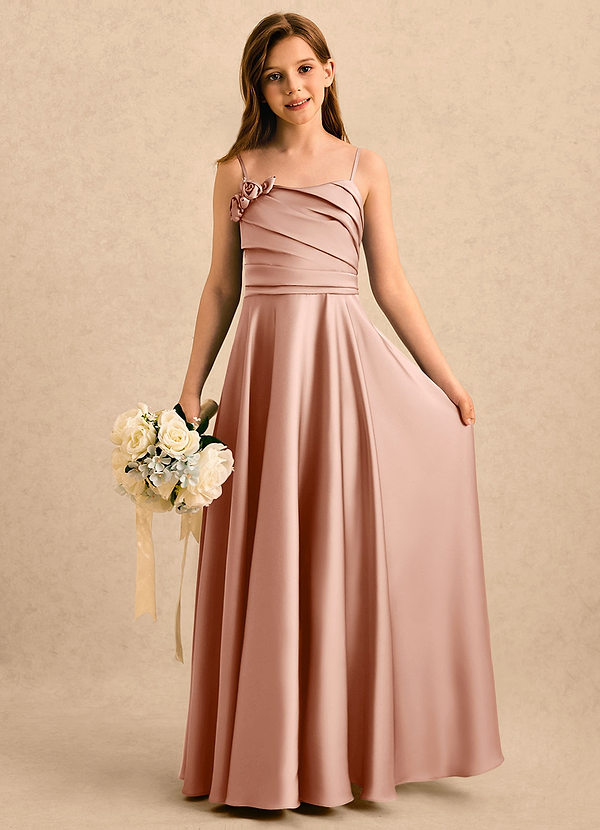 Azazie Gracie Girls Formal Sukienki dla dziewczynek sypiących kwiaty Linia A Dekolt w kształcie serca Satyna elastyczna Długość podłogi Sukienka image1