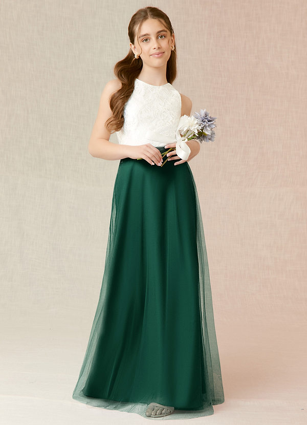 Azazie Albertine Junior Emerald A-Line Lace Chiffon Dress image1