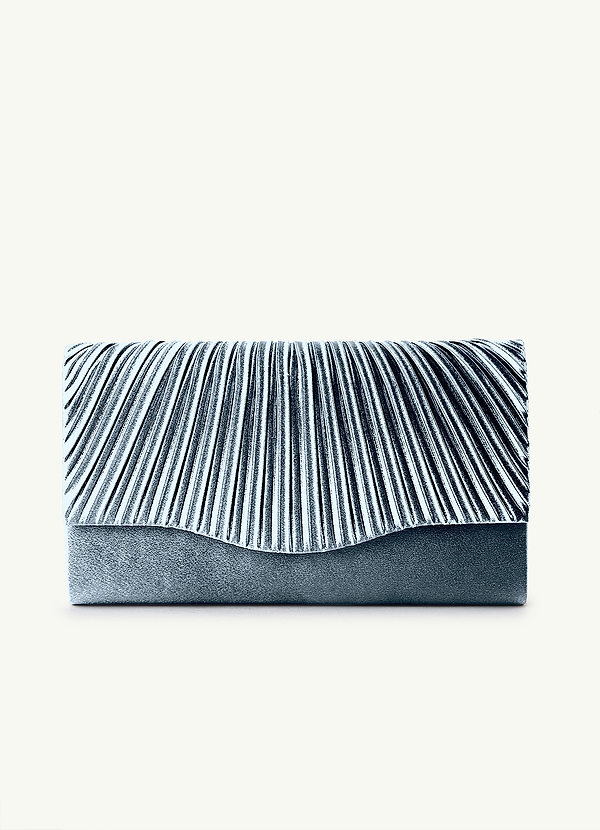 front Pochette enveloppe en satin métallisé plissé de couleur assortie