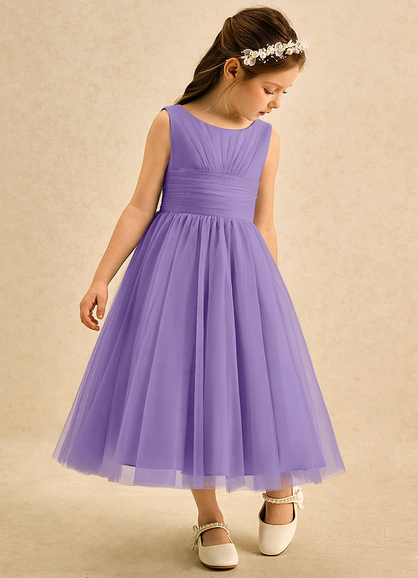 Azazie Macaron Robes de Fillette d'Honneur Robe Trapèze en Tulle Plissée Tahiti image1