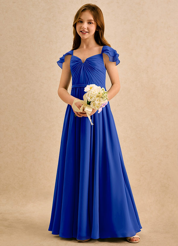 Azazie Meimei Girls Formal Vestidos de Niña de Flores Vestido de Azul Real de Gasa de Corte en A con Plisado image1