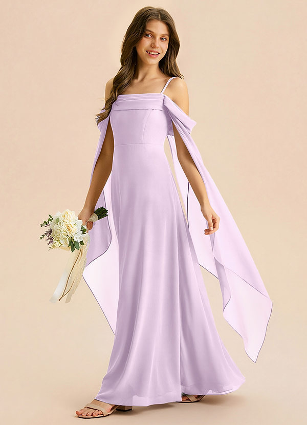 Azazie Moana Junior A-Linie Plissee Chiffon Kleid Frostiges Flieder image1