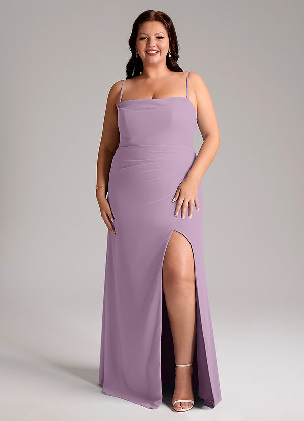 Azazie Leonis Vestidos Dama de Honor Vestido de Glicinia de Gasa de Corte Recto Convertible con Sin tirantes image1