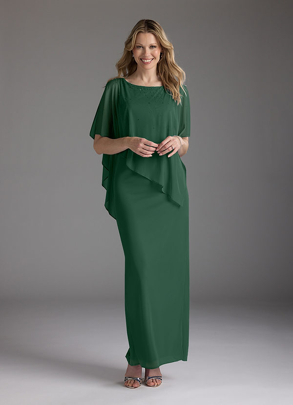 Azazie Aspyn Mother of the Brides Dresses Dark Green Sheath Beaded Mesh Dress image1
