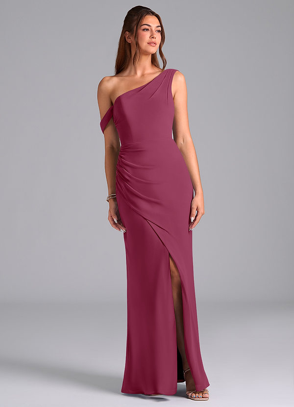 Azazie Madelyn Bridesmaid Dresses Mulberry Mermaid One Shoulder Chiffon Convertible Dress image1