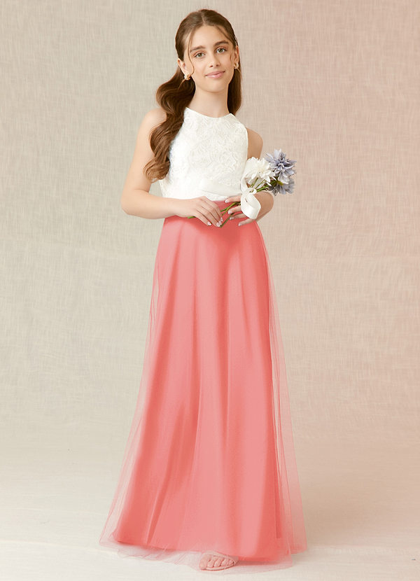Azazie Albertine Junior Coral A-Line Lace Chiffon Dress image1