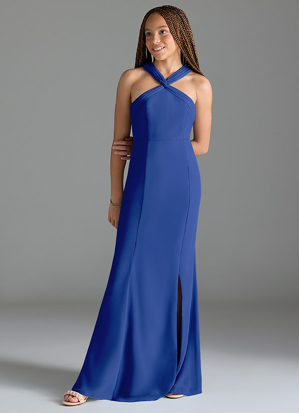 Azazie Rue Junior Royal Blue Mermaid Side Slit Chiffon Dress image1