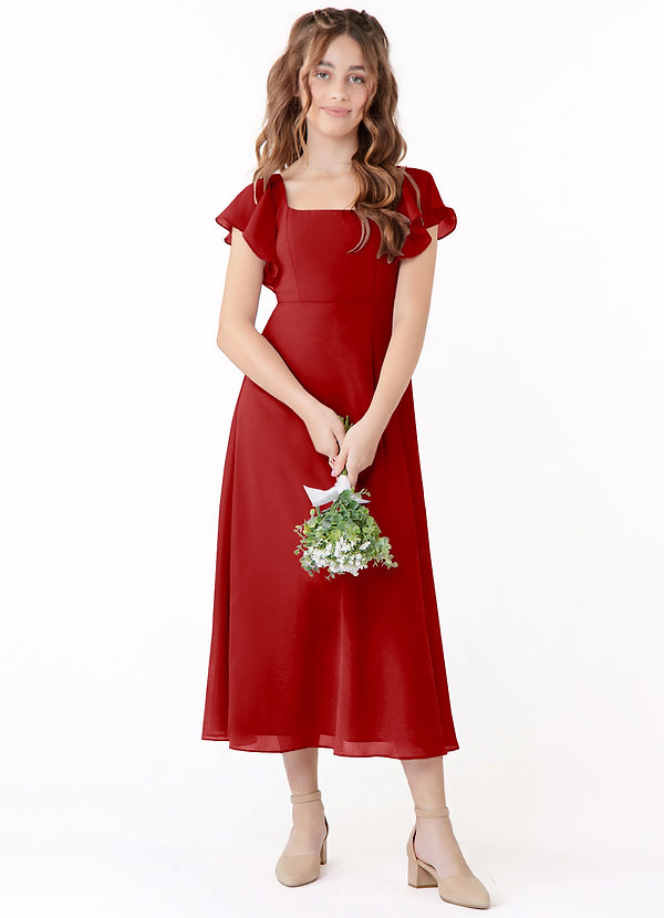 Azazie Bondi Junior Klä av A-Line i Chiffong Rynkad image1