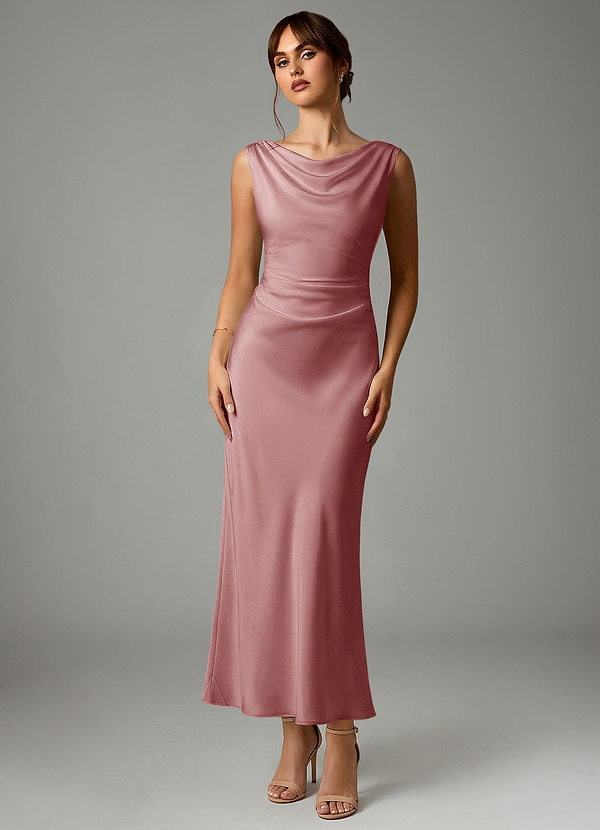 Azazie Kieryn Bridesmaid Dresses Dusty Rose Mermaid Pleated Stretch Satin Dress image1