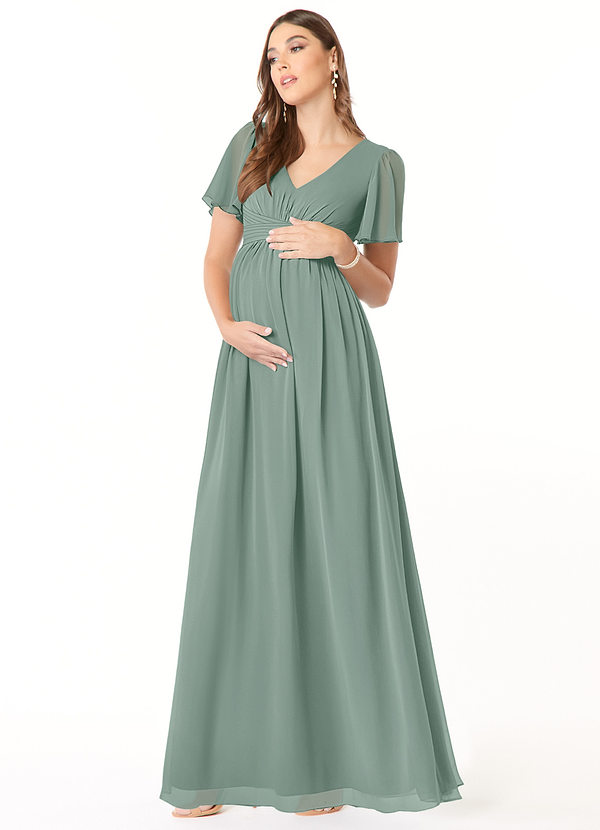 Azazie Verna Brautjungfernkleider für Schwangere A-Linie V-Hals Gerüscht Chiffon Bodenlänge Kleid image1