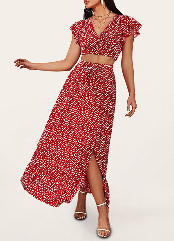 back Romance éternelle Rouge Robe maxi deux pièces à pois