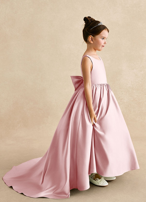 Azazie Mimia Blumenkinder Kleider A-Linie Schleifen Matte Satin Kleid Puderrosa image1