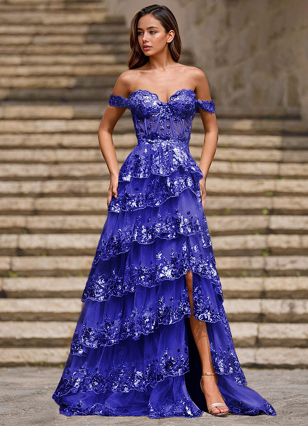Glitz Blue Ruffled A-line Prom Dress image1