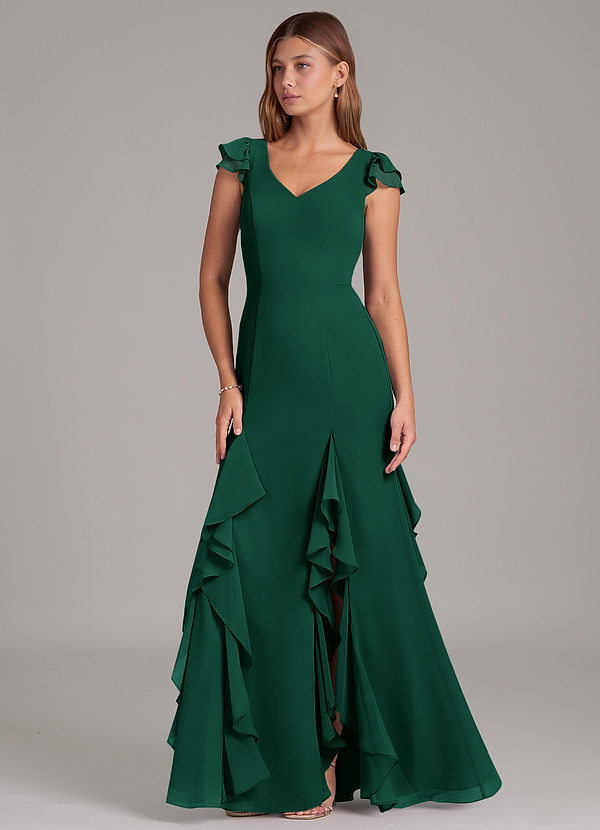 Azazie Nessa Bridesmaid Dresses Emerald A-Line Chiffon Dress image1