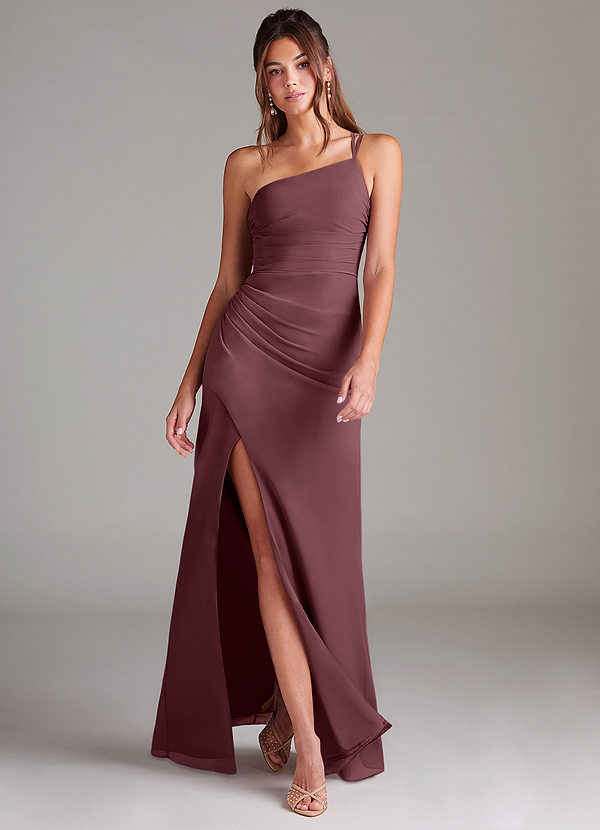 Azazie Eren Vestidos Dama de Honor Vestido de Sangrado de Gasa de Corte Recto con Hombro unilateral image1