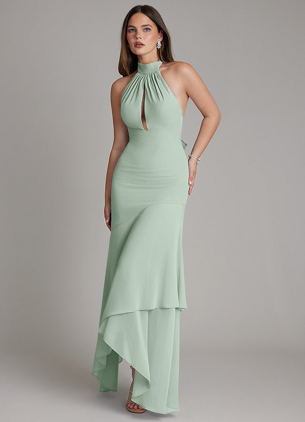 Azazie Magda Bridesmaid Dresses Agave Mermaid High Neck Chiffon Dress image1