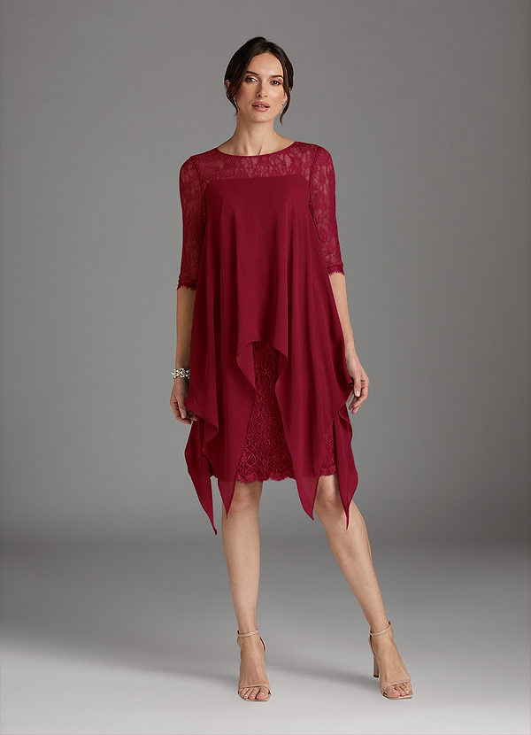 Azazie Flo Mother of the Brides Dresses Burgundy A-Line Lace Chiffon Dress image1