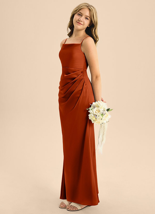 Azazie Renna Junior Paprika A-Line Pleated Stretch Satin Dress image1