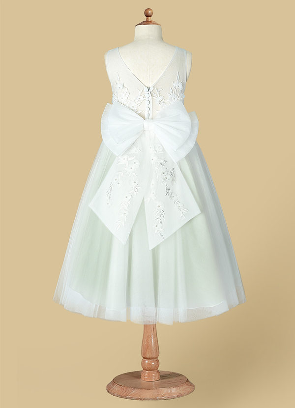 Azazie Junabee Flower Girl Dresses A-Line Lace Tulle Tea-Length Dress image2