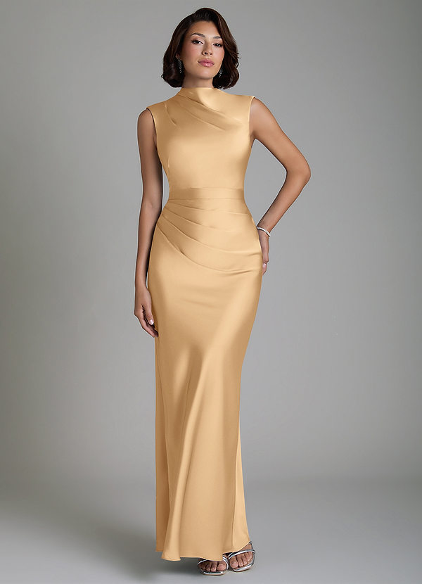 Azazie Lumia Robes de demoiselle d'honneur Robe Fourreau en Satin extensible Corset Or image1