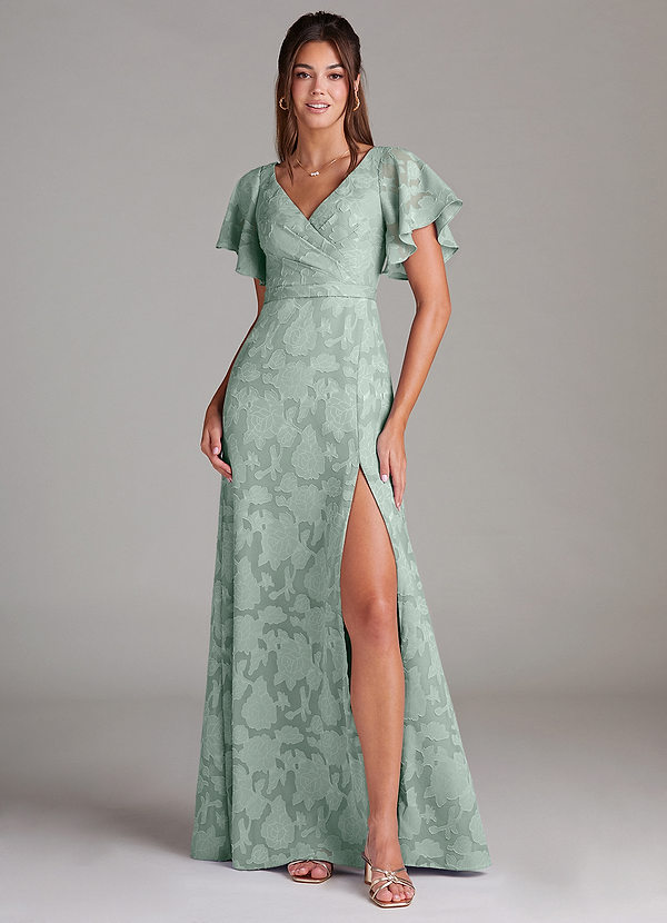 Ambrosia Bridesmaid Dresses Agave A-Line Pleated Floral Burnout Dress image1
