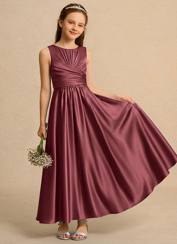 Azazie Ducky Girls Formal Sukienki dla dziewczynek sypiących kwiaty Linia A Pofałdowany Satyna elastyczna Długość kostki Sukienka image1