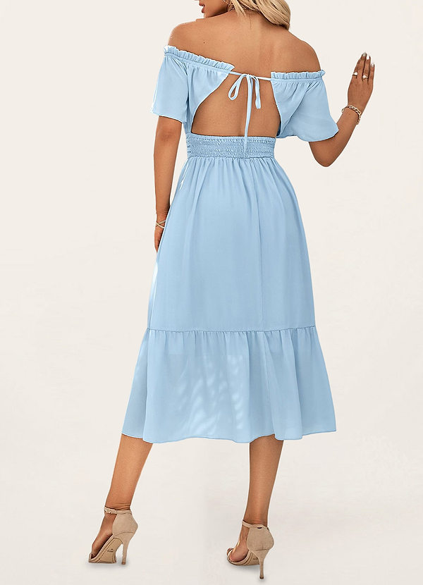 back The Way To Love Light Blue Off-The-Shoulder Midi Dress