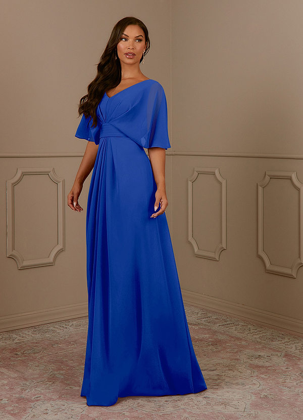 Azazie Oksana Mother of the Brides Dresses Royal Blue A-Line V-Neck Pleated Chiffon Dress image1