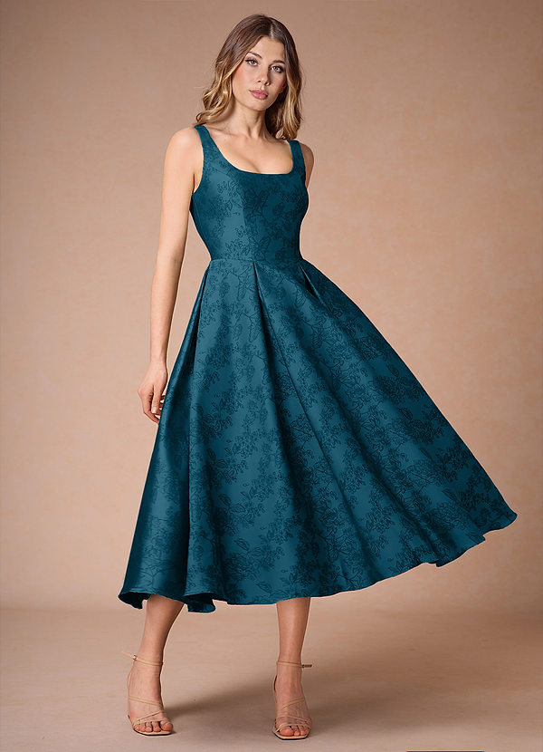 Inès Navy Black Pleated Midi Dress image1