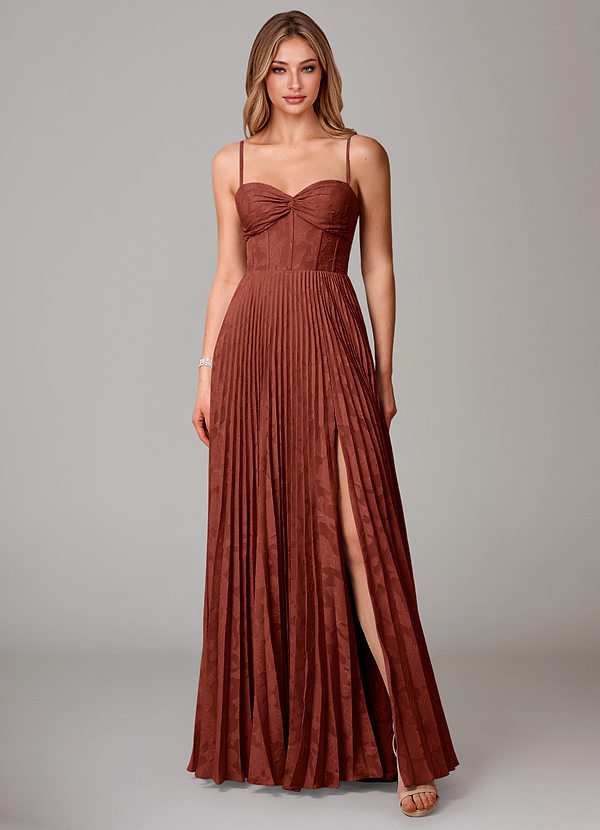 Azazie Akiko Bridesmaid Dresses Terracotta A-Line Sweetheart Neckline Floral Burnout Dress image1