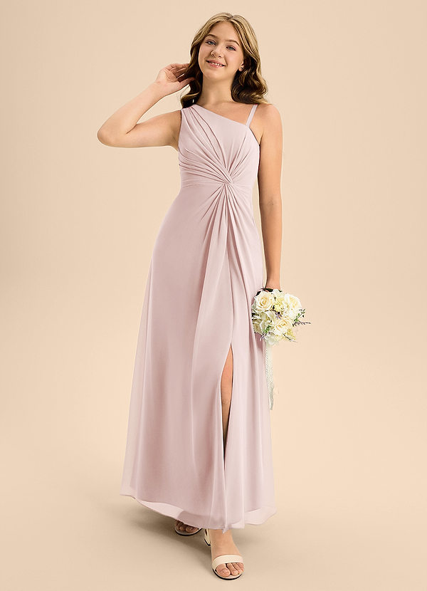 Azazie Brooke Junior Blushing Pink A-Line Side Slit Chiffon Dress image1