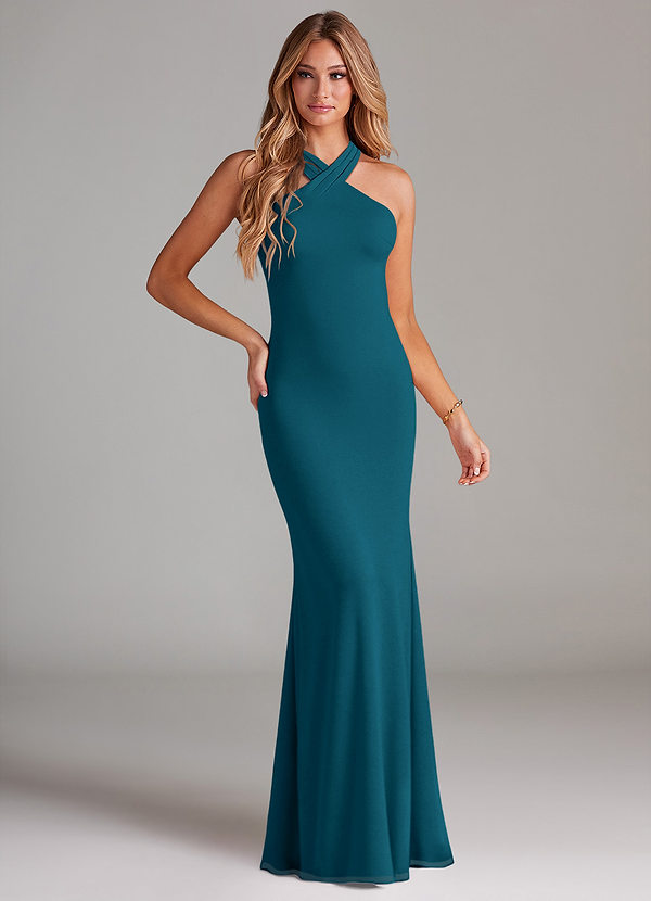 Azazie Doretta Bridesmaid Dresses Ink Blue Mermaid Pleated Chiffon Dress image1